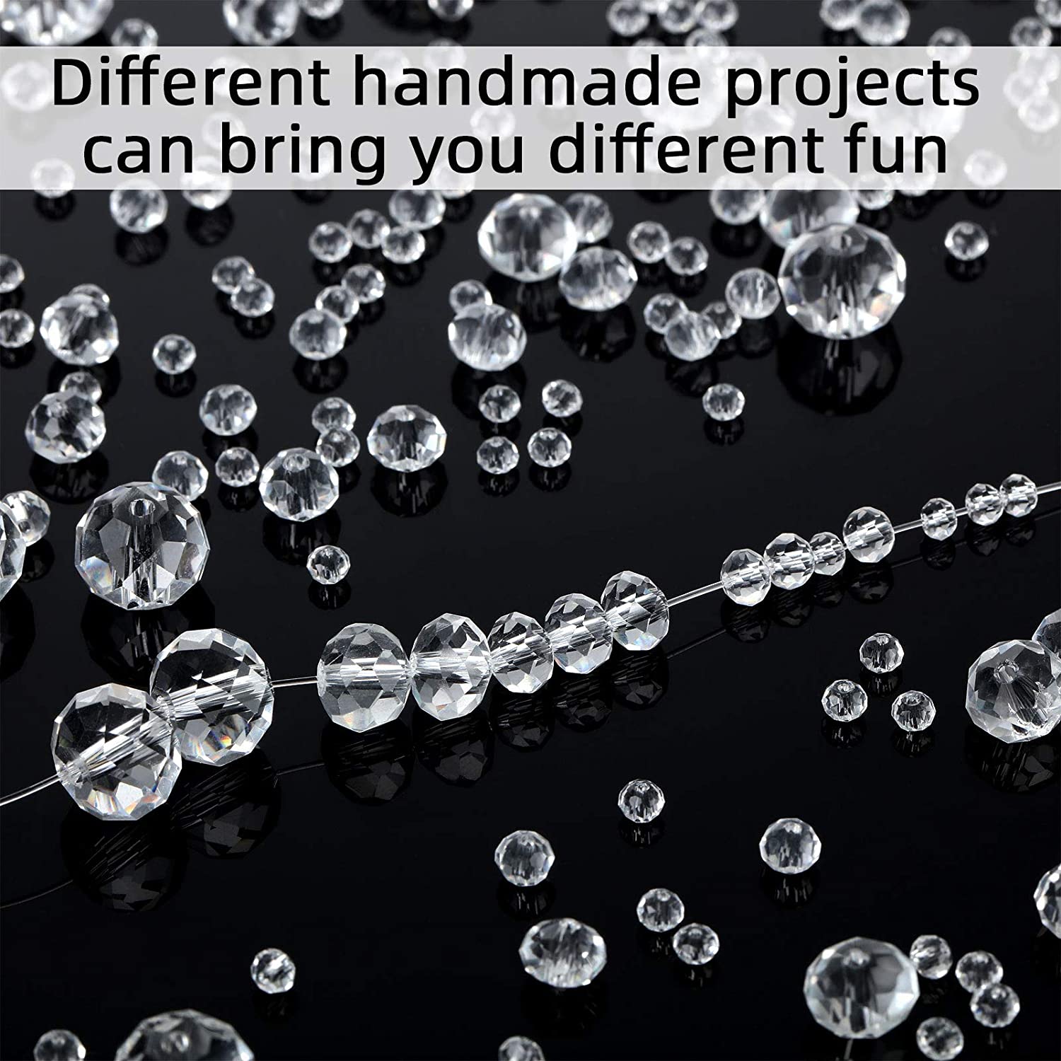 1000 Pieces Crystal Faceted Glass Beads Clear Rondelle Shape Glass Beads Crystal Spacer Loose Beads with Plastic Storage Box for DIY Jewelry Making Craft, 2 mm, 4 mm, 6 mm, 8 mm, 10 mm image 2