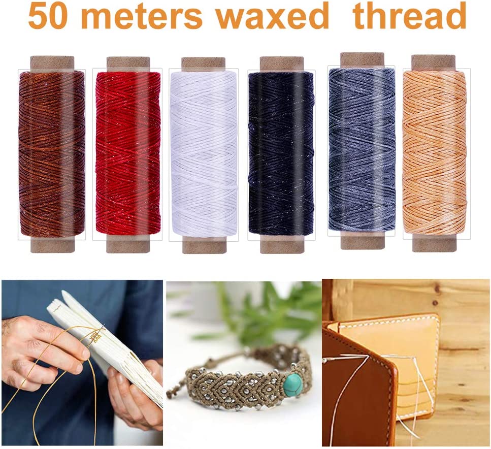ZMAAGG 21Pcs Leather Sewing Upholstery Repair Kit, Leather Craft Stitching Kit Include 6 Color Waxed Thread, Awl, and Needles for Leather Repair, Leather Sewing Tool for Beginners and Professionals image 2