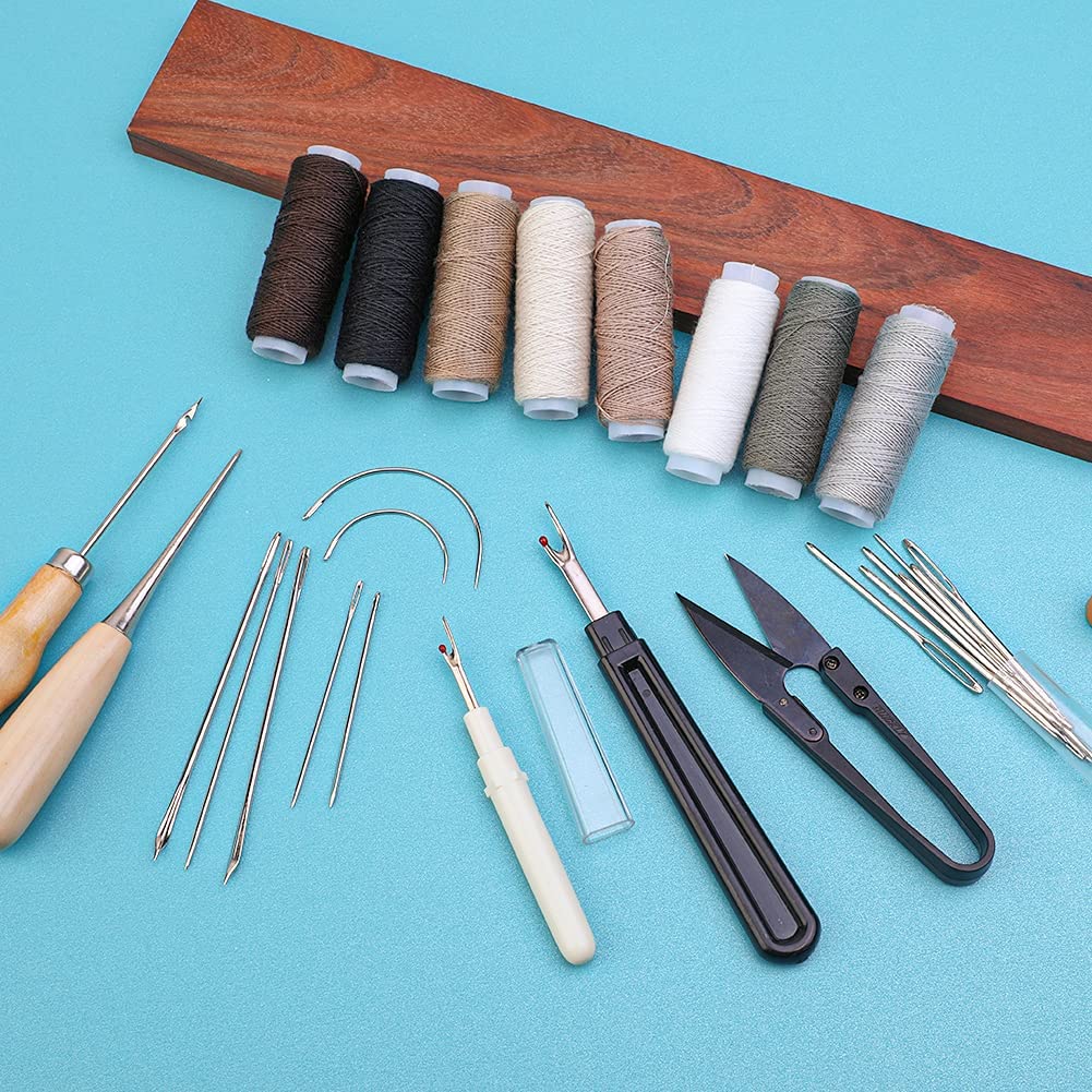 Leather Sewing Upholstery Repair Kit with Sewing Awl, Seam Ripper, Leather Hand Sewing Stitching Needles, Sewing Thread, Leather Craft Tool Kit for Beginners and Professionals Leather Craft DIY image 5