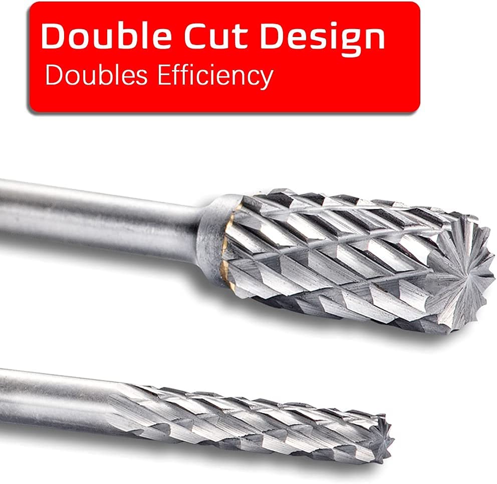 Rokrou Carbide Double Cut for Dremel carving bits, rotary tool, 20 Pcs Rotary Burr Set with 1/8” Shank and 1/4" Head Length for, Woodworking, Engraving, Metal Carving, Drilling, Polishing image 2
