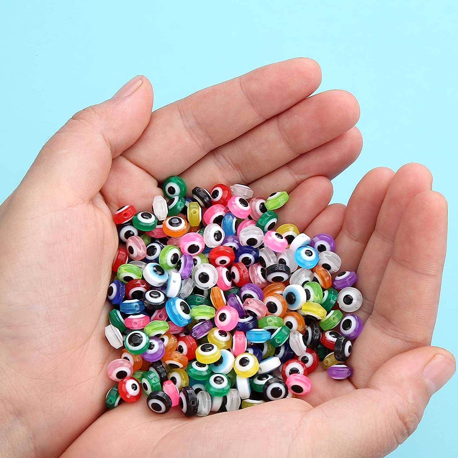 200 Pieces Flat Round Evil Eye Beads Handmade Resin Lampwork Beads 8mm Charms Spacer Beads for Bracelets Necklace Jewelry Craft Making(Mix Colors) image 4