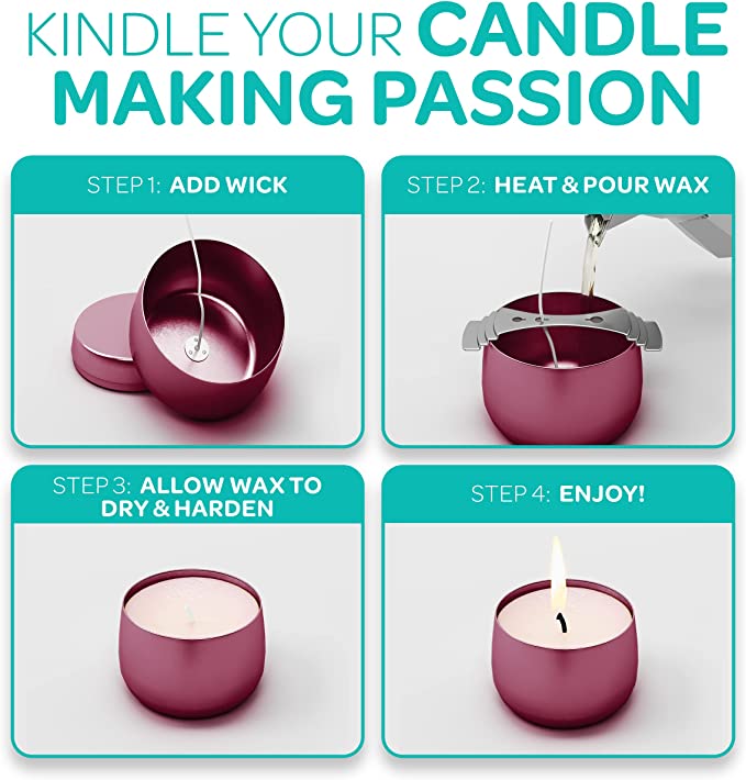 Hearts &amp; Crafts Empty Tin Candle Jars for Making Candles - Candle Tins 8oz - 24 Tin Candle Jars with Lids for Candle Making - Wine image 2