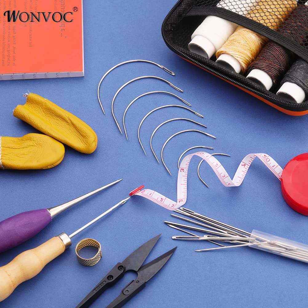 Leather Sewing Kit, Leather Sewing Upholstery Repair Kit with Large-Eye Stitching Needles, Waxed Thread, Awl, Leather Craft Repair Kit for DIY Leather Hand Craft image 5