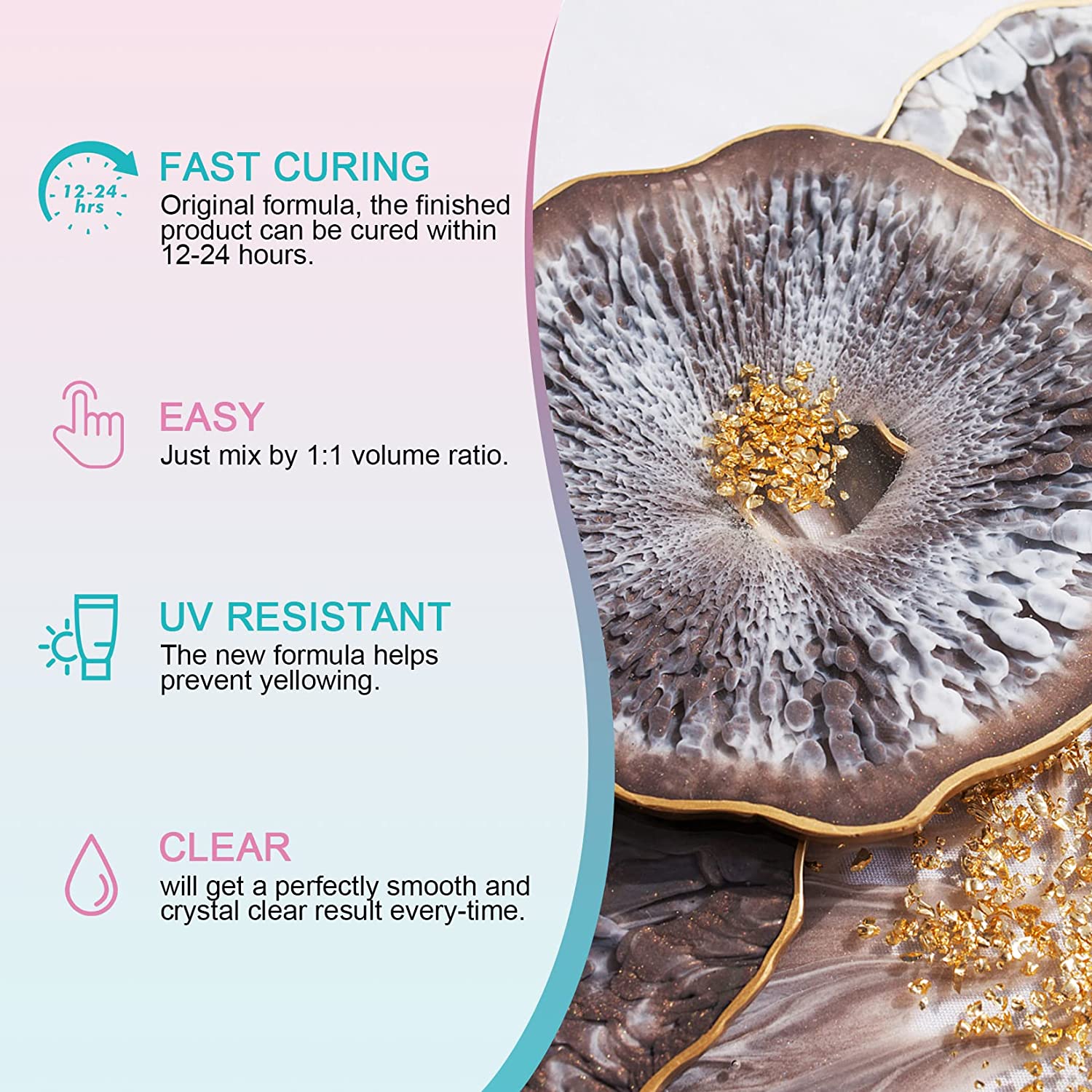 1 Gallon Epoxy Resin Clear Crystal Coating Kit - 2 Part Casting Resin for Art, Craft, Jewelry Making, with Resin Glitter, Resin Dye, Gold foil Flakes image 4