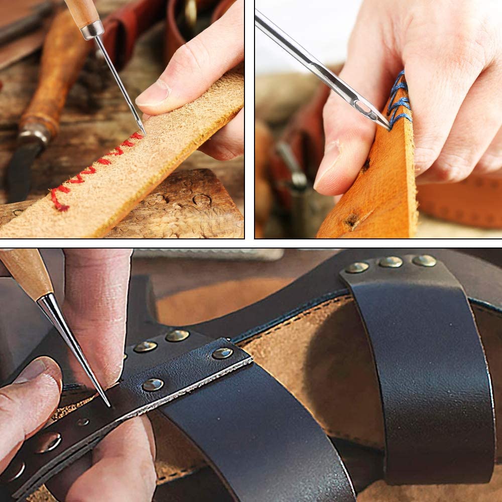 29 Pcs Upholstery Repair Kit, Leather Craft Tools Set Include Wax Thread&amp;Tape Measure&amp;Hand Sewing Needles&amp;Scissors&amp;Mid-Hole Cone&amp;Log Cone&amp;Copper Ring Thimble, Canvas DIY Tool Set for Leather Repair image 6