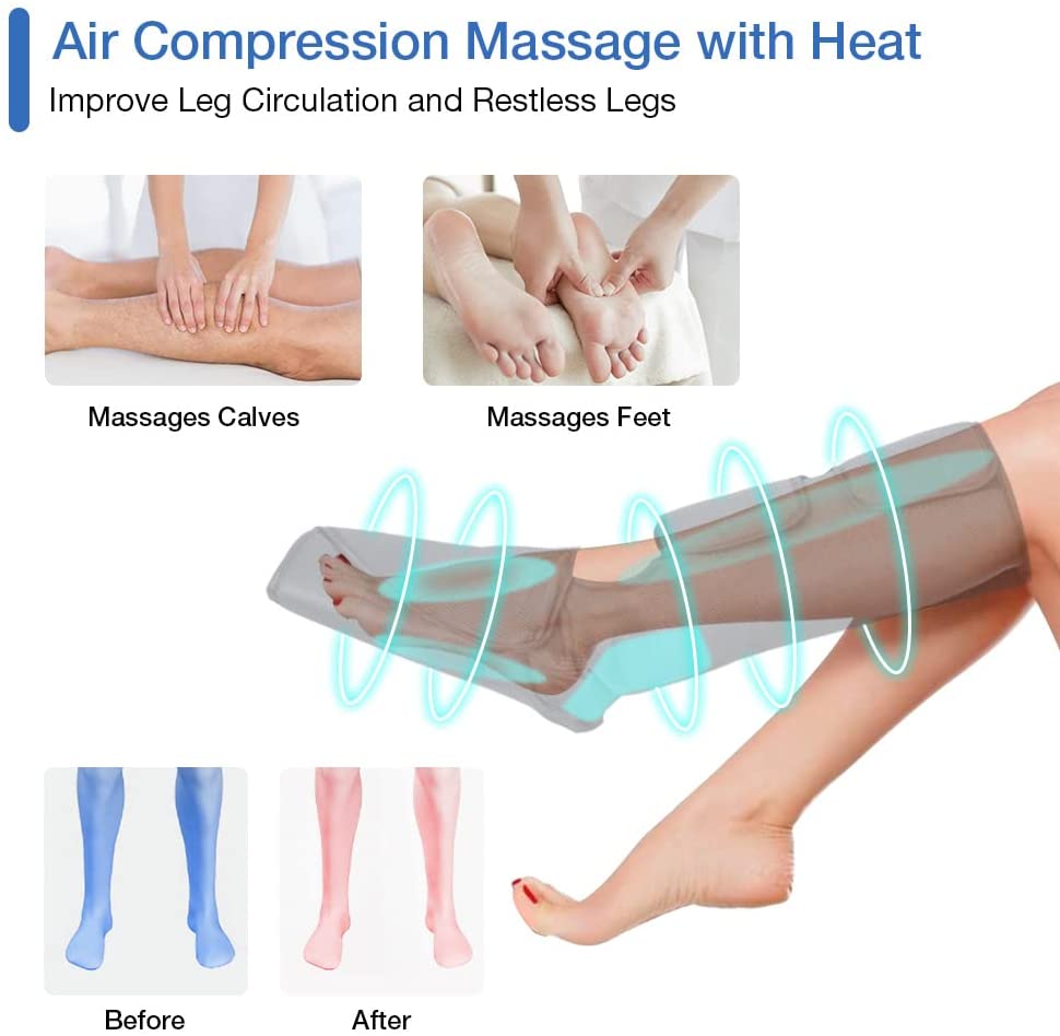 Christmas Gifts Foot and Leg Massager with Heat, Air Leg Compression Massager for Circulation and Restless Legs Syndrome Relief,Foot and Calf Massager with 6 Modes 3 Intensities image 2