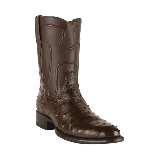 Los Altos Boots Mens #690307 Roper Style | Ostrich Boots Handcrafted | Color Brown image 0
