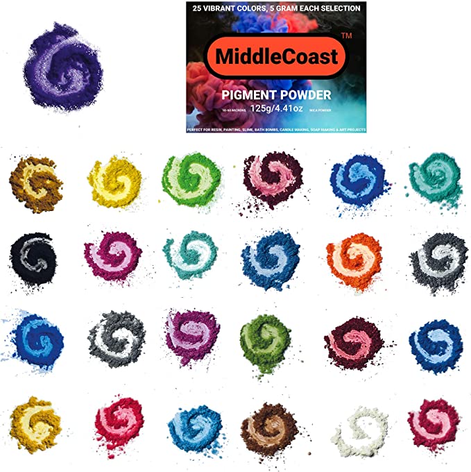 Mica Powder for Epoxy Resin (4.4oz/125g) 25 Colors with Spoon, (0.172oz/5g Each) Lip Gloss Pigment Powder Dye, Slime Colorant, Bath Bomb, Soap Making &amp; Candles image 0