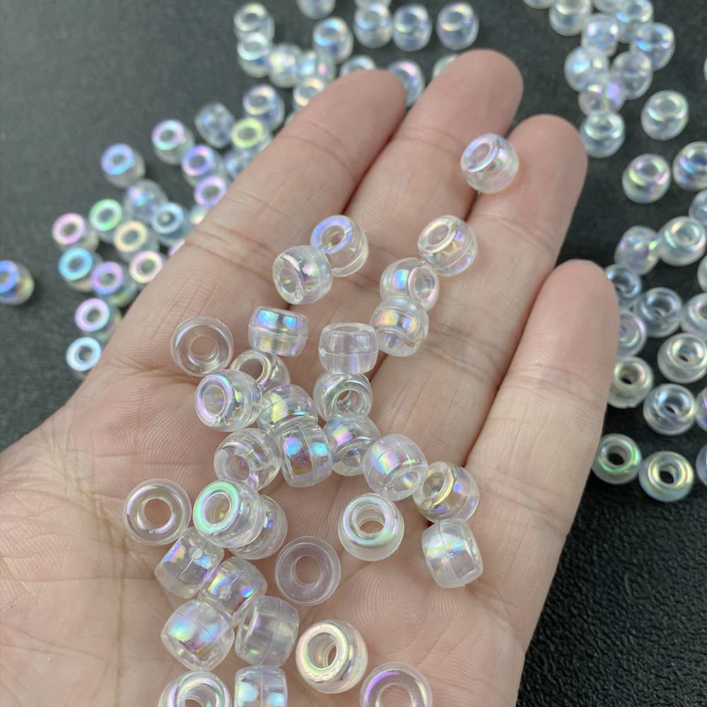 300 Pieces Pony Beads AB Colors Acrylic Pony Beads Plastic Pastel Beads Spacer Beads Shape Pony Beads for DIY Crafts Braids Bracelet Jewelry Making (6x9mm, Clear AB) image 2