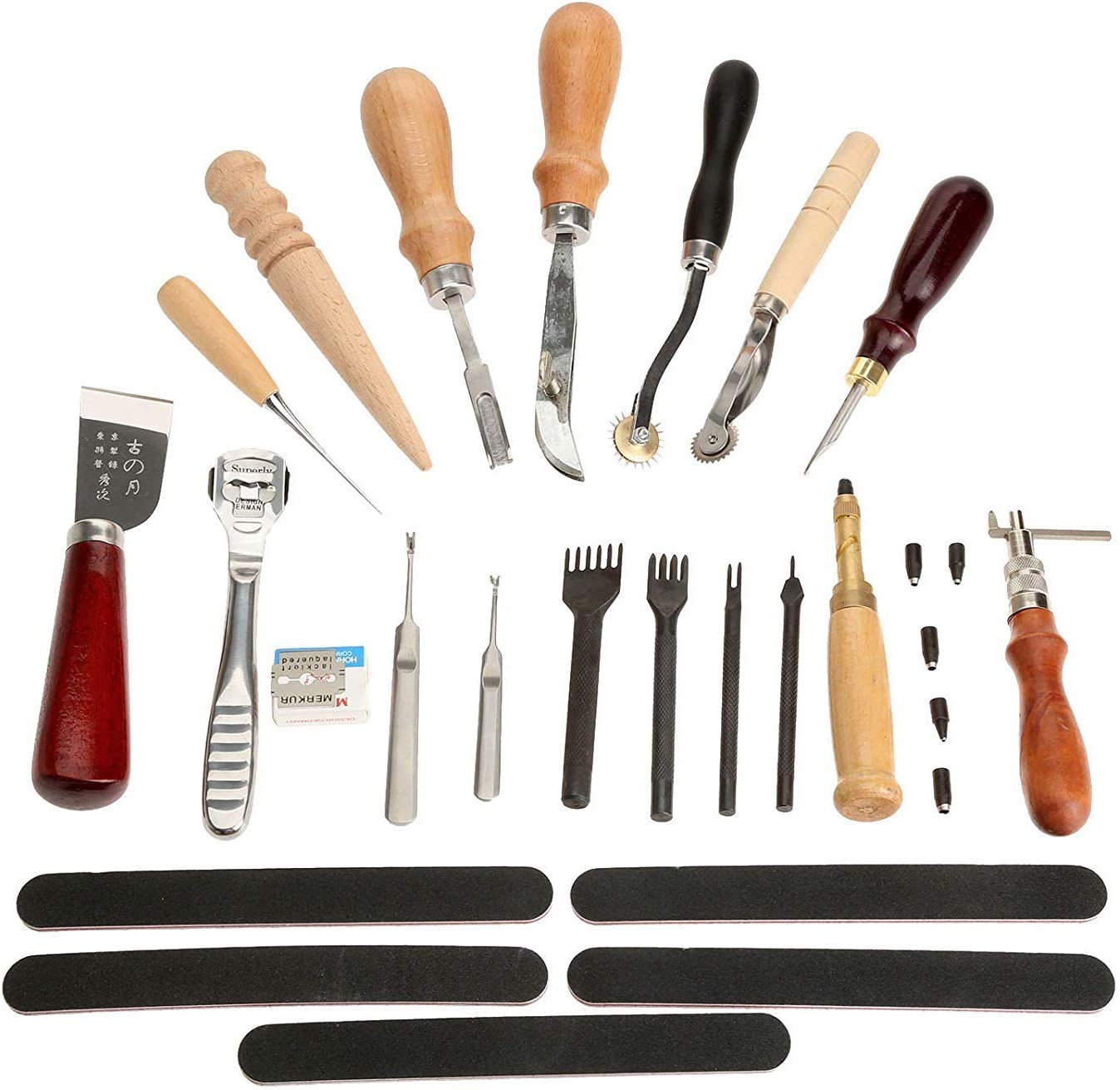 19Pcs Leather Craft Sewing Tools Punch Kit Stitching Working Groover Thread Awl Trimming Hand Set image 5