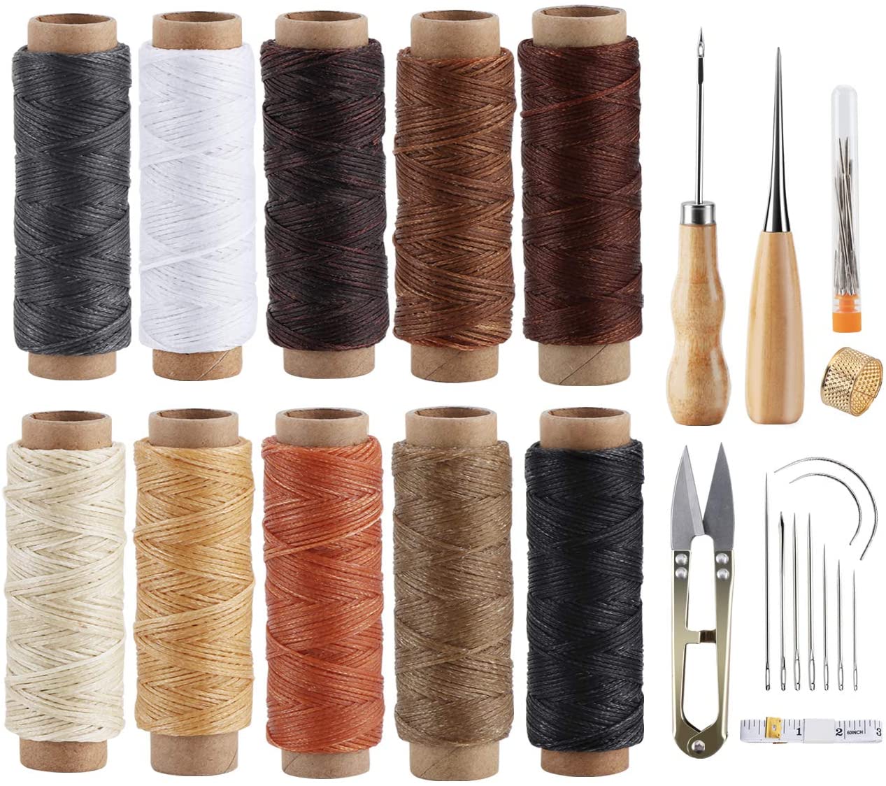 ilauke Leather Sewing Kit - 31 Pcs Leather Working Tools Upholstery Repair Kit with Waxed Thread, Leather Stitching Kit for DIY/Beginner Leather Sewing/Shoe Repair Kit image 0