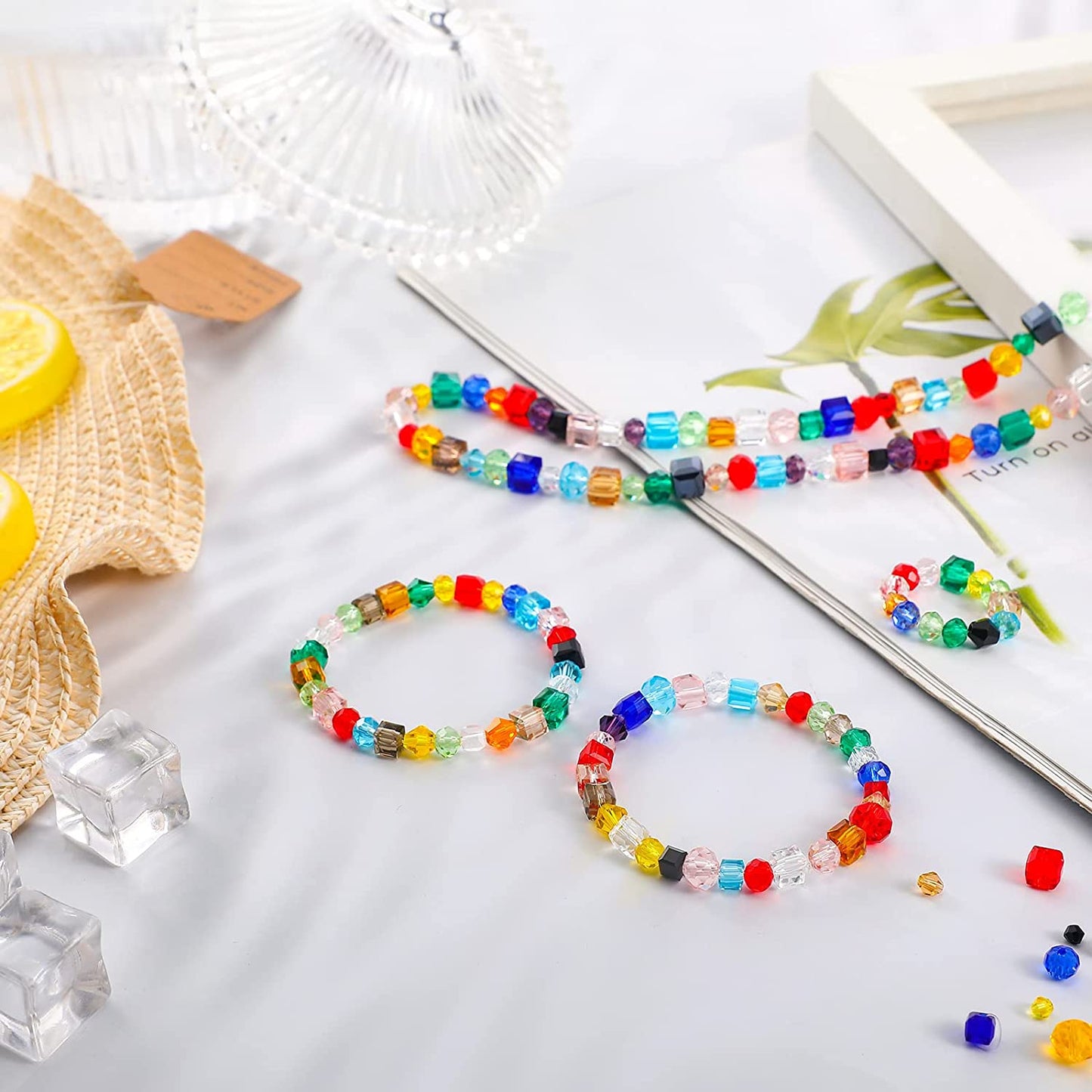 1000 Pieces Crystal Beads for Jewelry Making Faceted Bicone Cube Crystal Glass Beads Bracelet Making Kit Loose Beads Briollete Rondelle Spacer Beads for DIY Bracelets Necklace Pendants Making Supplies image 1