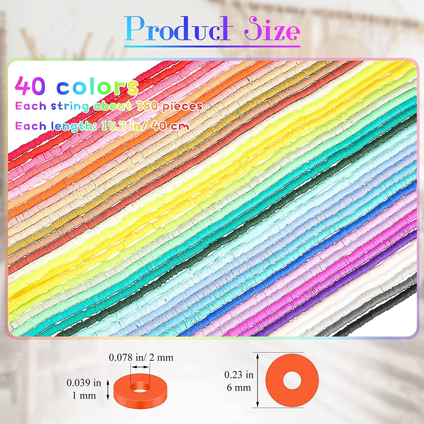 15200 Pieces 40 Strands Clay Beads Colorful Heishi Clay Beads Polymer Clay Beads Flat Round Beads for Jewelry Making DIY Bracelet Necklace Earrings, 40 Colors image 1