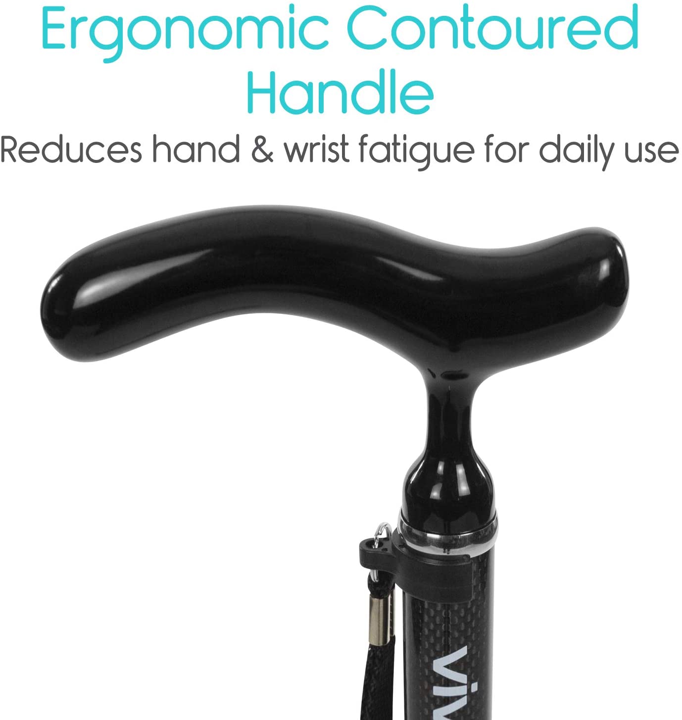 Vive Carbon Fiber Quad Cane - Ultra Lightweight Walking Stick For Men, Women - Adjustable Ergonomic Grip Handle - Nonslip Four Prong Rubber Tips For Right, Left Stability Support - Mobility Travel Aid image 5