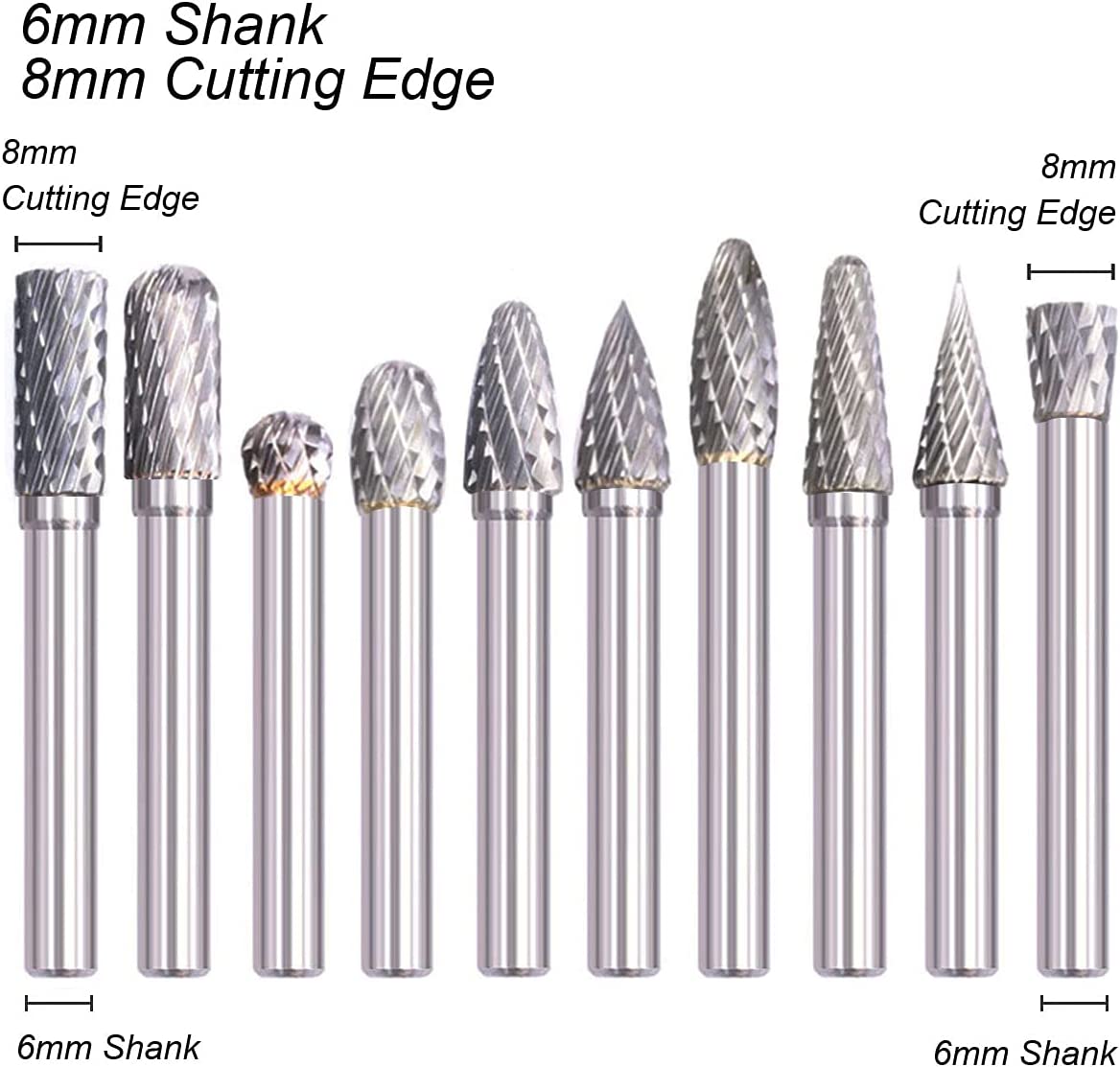 aTourer Carbide Burr Set 1/4 Shank, Tungsten Rotary Burs Die Grinder Bits Accessories Cutting Milling Carving 6x6mm (Carbide Burr Set 1/4 x 1/3" (6x8mm)) image 3