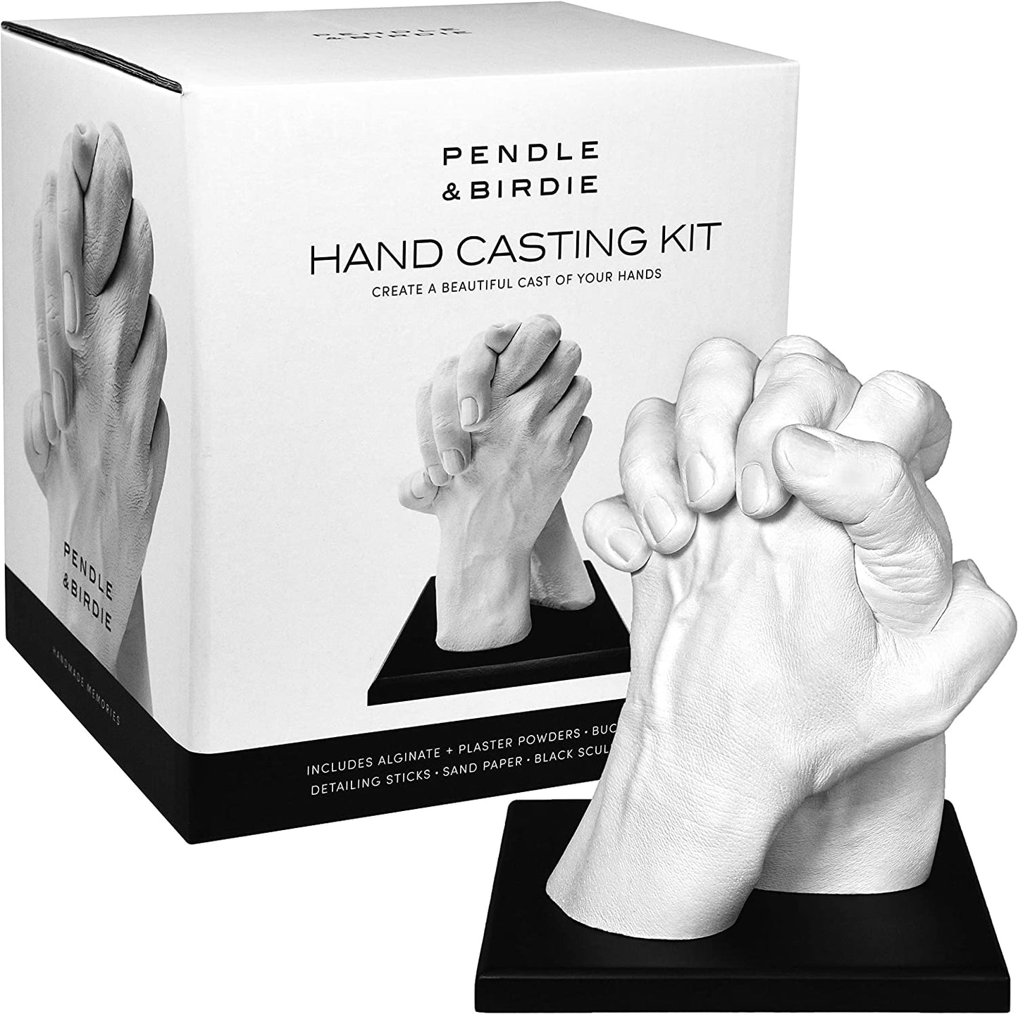 Pendle &amp; Birdie Hand Casting Kit - A Complete Premium Craft Gift to Create a Two-Hand Couples Sculpture Keepsake. Large Kit incl. an Elegant Stand, Plaster &amp; Colour Changing Alginate image 0