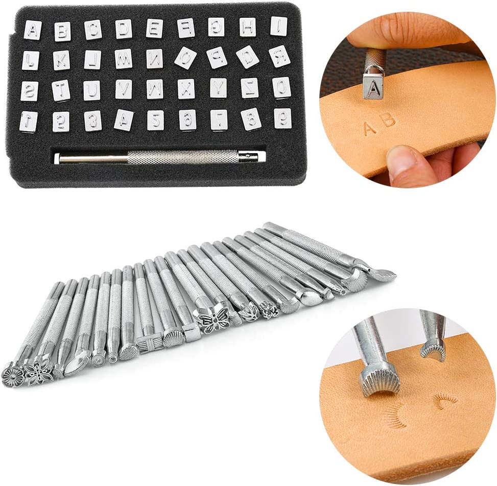 Caydo 509 Pieces Leather Working Tool Set with an Instructions, Punch Cutter Tools, Letter and Number Stamp Set, Stamping Set, Tanned Leather for Beginner and Professional image 2