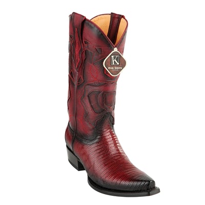 MEN'S KING EXOTIC SNIP TOE TEJU LIZARD BOOTS HANDCRAFTED BURNISHED BURGUNDY (494RD0743) image 0