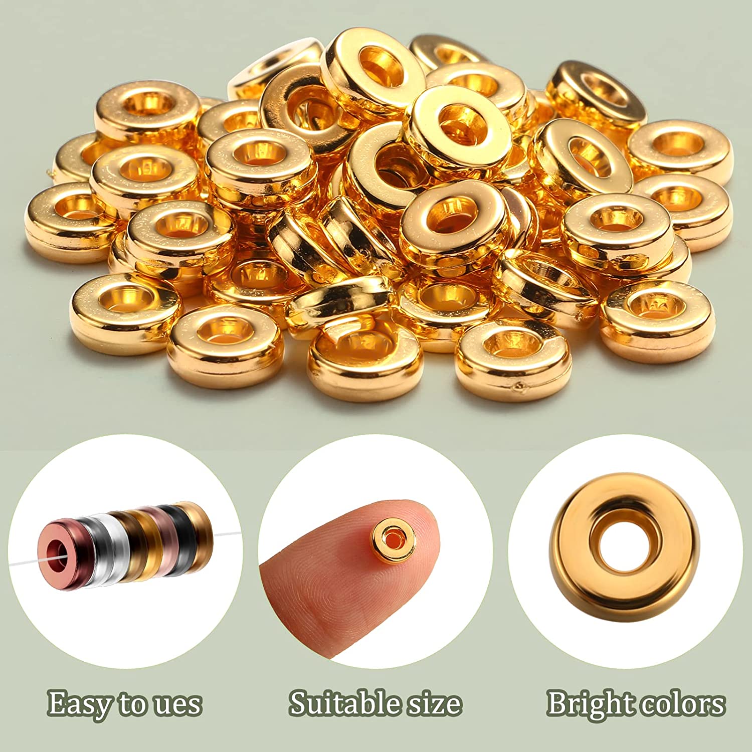 800 Pcs 6mm Flat Gold Beads Flat Round Spacer Beads for Bracelets Making Round Rondelle Spacer Beads for Jewelry Making Flat Spacer for Necklaces DIY Loose Beads(Mixed Color) image 1