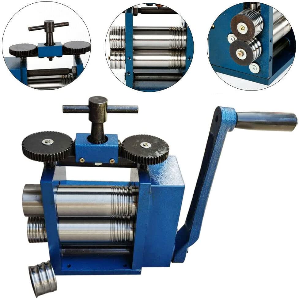 Commercial Metal Wire Manual Combination Rolling Mill Machine,3 inch 75mm Roller Jewelry Press Making DIY Tool,for DIY Jewelers Craft Professional,Steel Jewelry Tools &amp; Equipments,Blue image 3