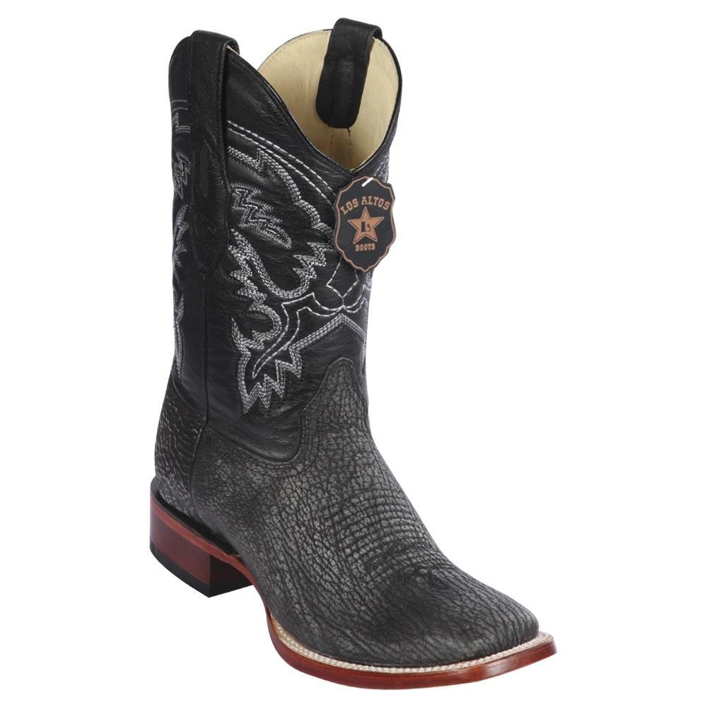Los Altos Boots Mens #8220905 Wide Square Toe | Genuine Shark Skin Leather Boots | Color Black image 0