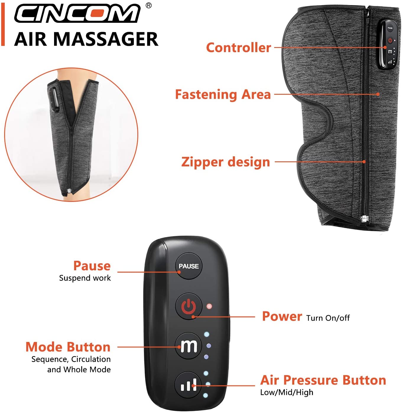 CINCOM Rechargeable Leg Massager, Wireless Air Compression Calf Massager for Circulation and Muscles Relaxation ( Single) image 2