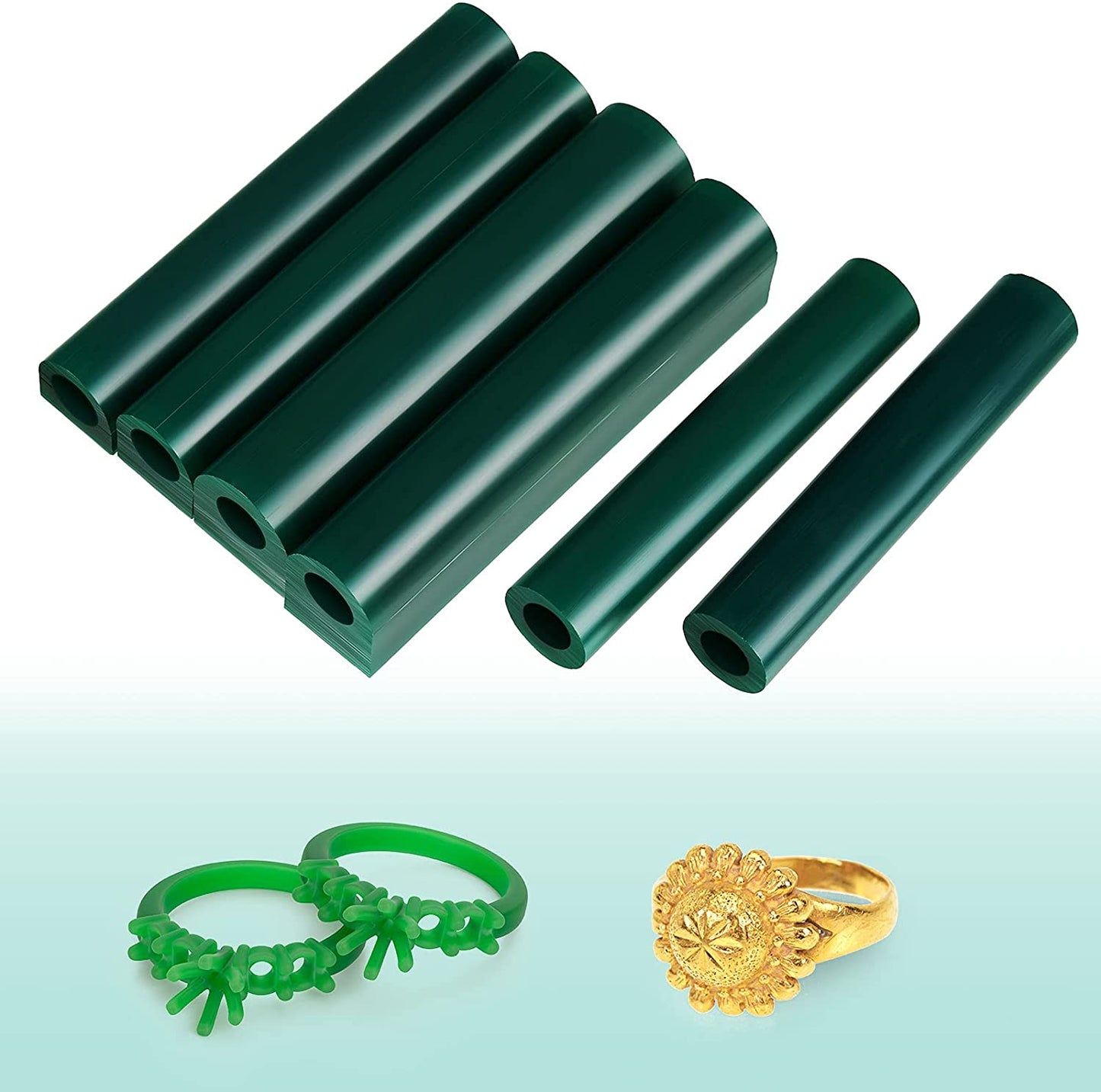 6 Pieces Carving Wax Ring Tube Green Ring Carving Wax Hole Round Wax Tubes Ring Hard Modeling Wax for Jewelry Ring Casting Mold Kit Ring Making, Different Sizes image 4