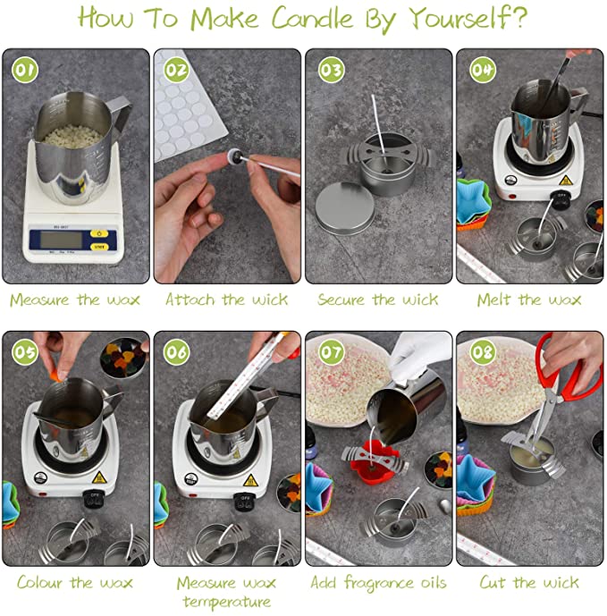 Candle Making Kit, Deluxe Candle Making Supplies, DIY Gifts for Mother's Day, Including Pouring Pot, Beeswax, Color Dye, Fragrance Oil, Thermometer, Candle Tins, Molds, Wicks, Stickers, Wicks Holders image 3
