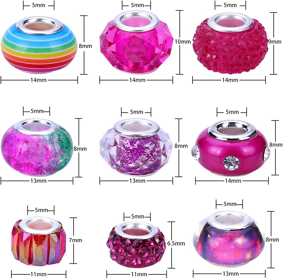 VICTLOV 200 Pieces European Large Hole Beads Spacer Beads Charm Fairy Wands Beads Rhinestone Craft Beads for DIY Bracelet Jewelry Making (11 Color) image 3