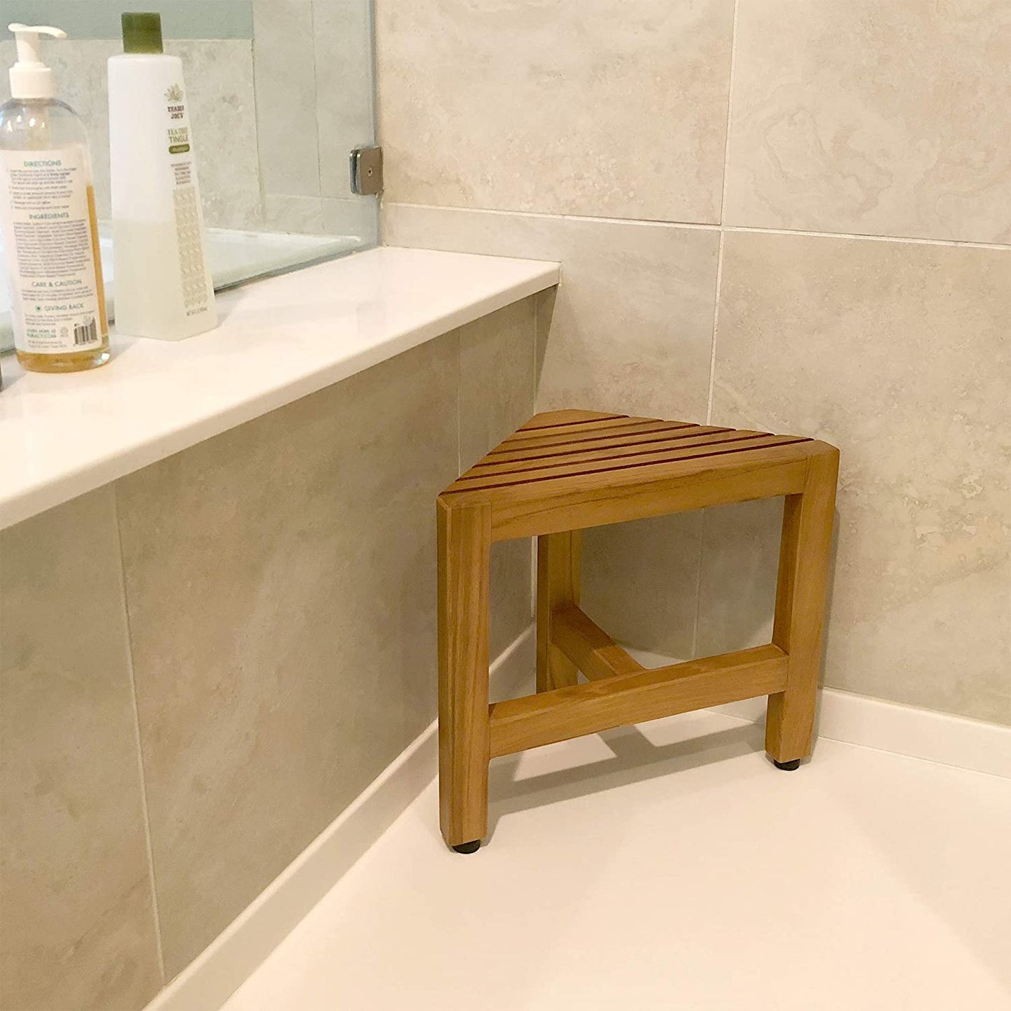 Asta Zini Solid Teak Shower/Bath/Spa Corner Foot Stool, Side Table, Fully Assembled, TB-014 image 1