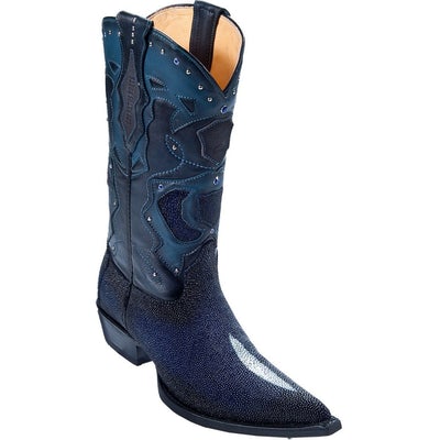 LOS ALTOS BOOTS MENS #95VF1210 3X TOE | GENUINE SINGLE STONE STINGRAY LEATHER BOOTS | COLOR FADED NAVY BLUE image 0