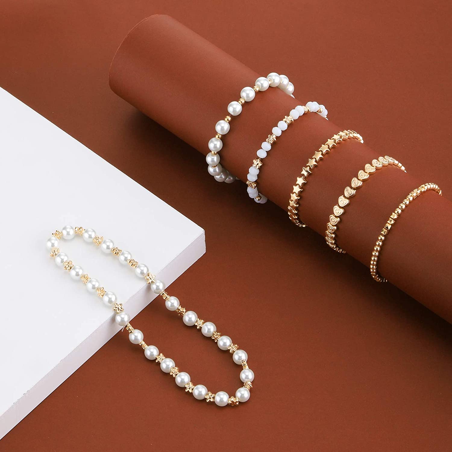 1200 Pieces Spacer Beads Set Star Beads Round Ball Beads Rondelle Faceted Spacer Beads Heart Beads Flower Beads Flat Disc Beads Loose Beads for Bracelet Earring Necklace Jewelry Making (Gold) image 3