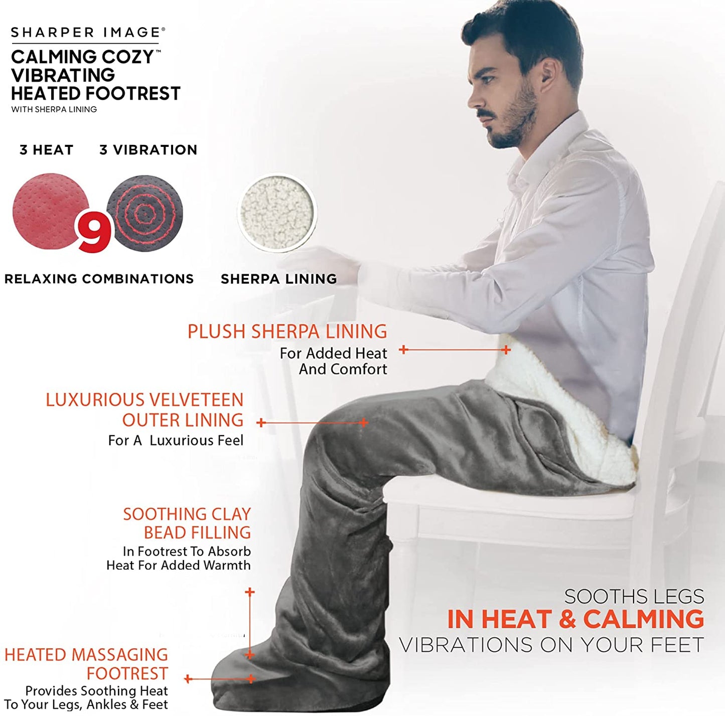 Calming Cozy by Sharper Image Personal Sherpa Wrap with Electric Heating Massaging Vibrating Foot Bed, 3 Heat &amp; 3 Massage Settings for 9 Relaxing Combinations image 2