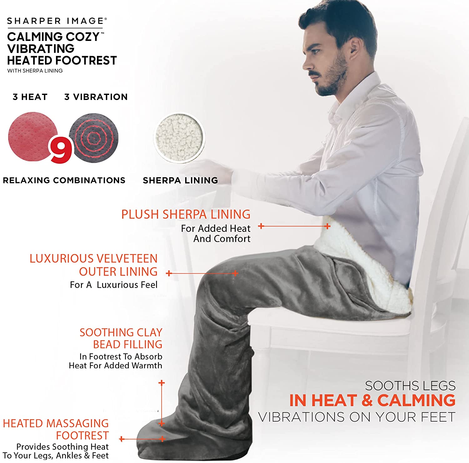 Calming Cozy by Sharper Image Personal Sherpa Wrap with Electric Heating Massaging Vibrating Foot Bed, 3 Heat &amp; 3 Massage Settings for 9 Relaxing Combinations image 2