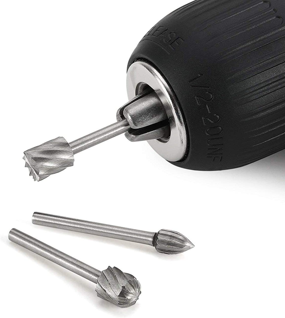 Tungsten Carbide HSS Rotary Burr Set - APlus 20pcs Wood Carving Drill Bits Set with 3mm 1/8 inch Shank for DIY Woodworking, Carving, Engraving, Drilling image 2