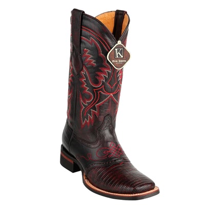 MEN'S KING EXOTIC TEJU LIZARD SQUARE TOE BOOTS WITH SADDLE HANDMADE BLACK CHERRY (48230718) image 0