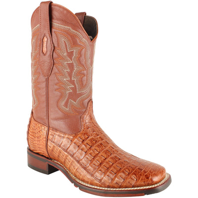 LOS ALTOS BOOTS MENS #826A1803 WIDE SQUARE TOE | GENUINE CAIMAN FLANK LEATHER BOOTS | COLOR COGNAC image 0