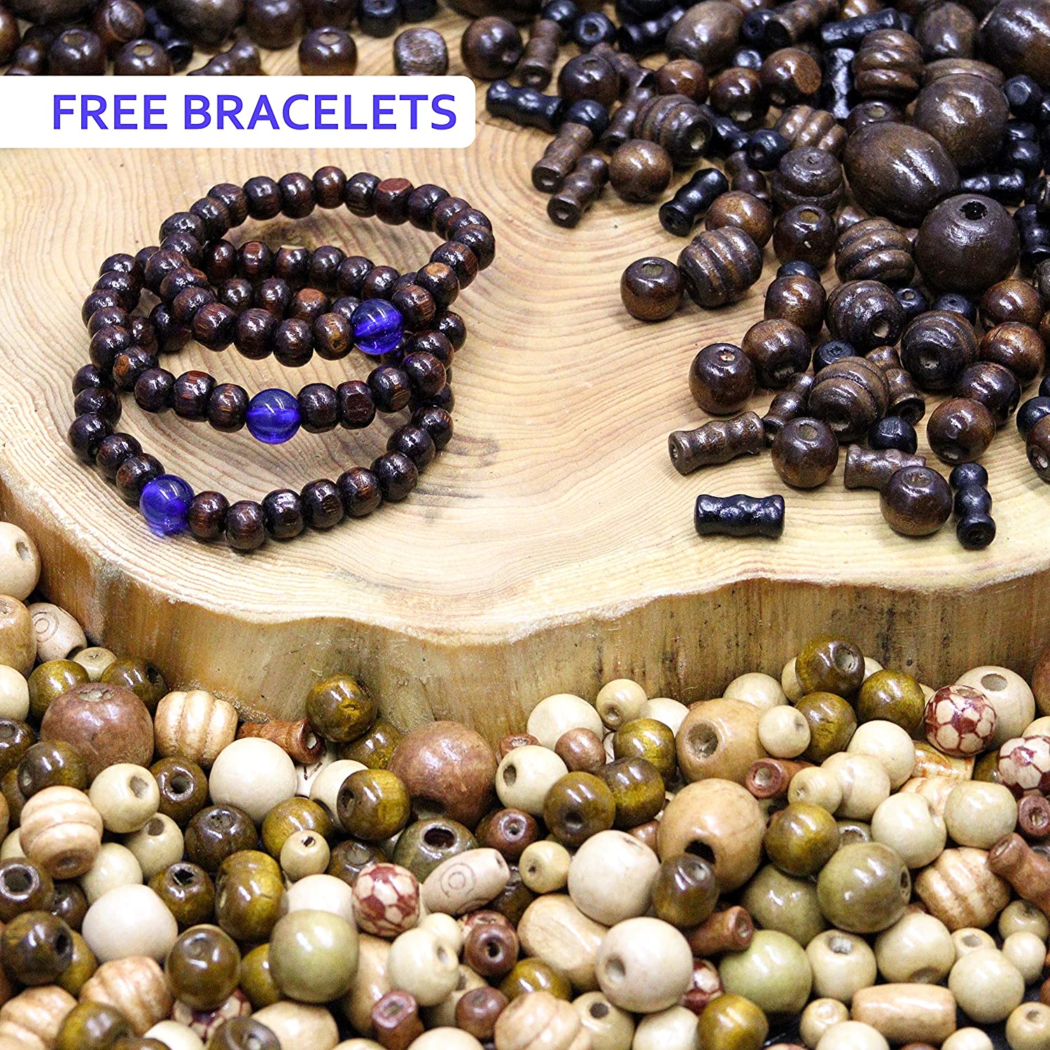 Fun-Weevz 700 PCS Wooden Beads for Jewelry Making Adults, Assorted African Beads, Macrame Supplies Round Beads, Craft Wood Beads for Bracelets and Necklace Jewelry image 6