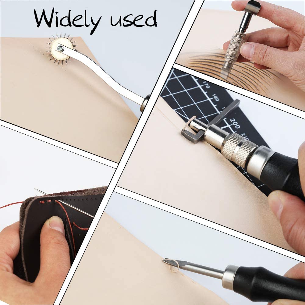 185 Pcs Leather Working Tools, Leather Working Tools and Supplies, Kit with Rotary Cutter and Mat, Hammer Stamping Tools, Awl, Tape Measure, Hand Stitching Tool Set for Sewing Leather Craft image 3