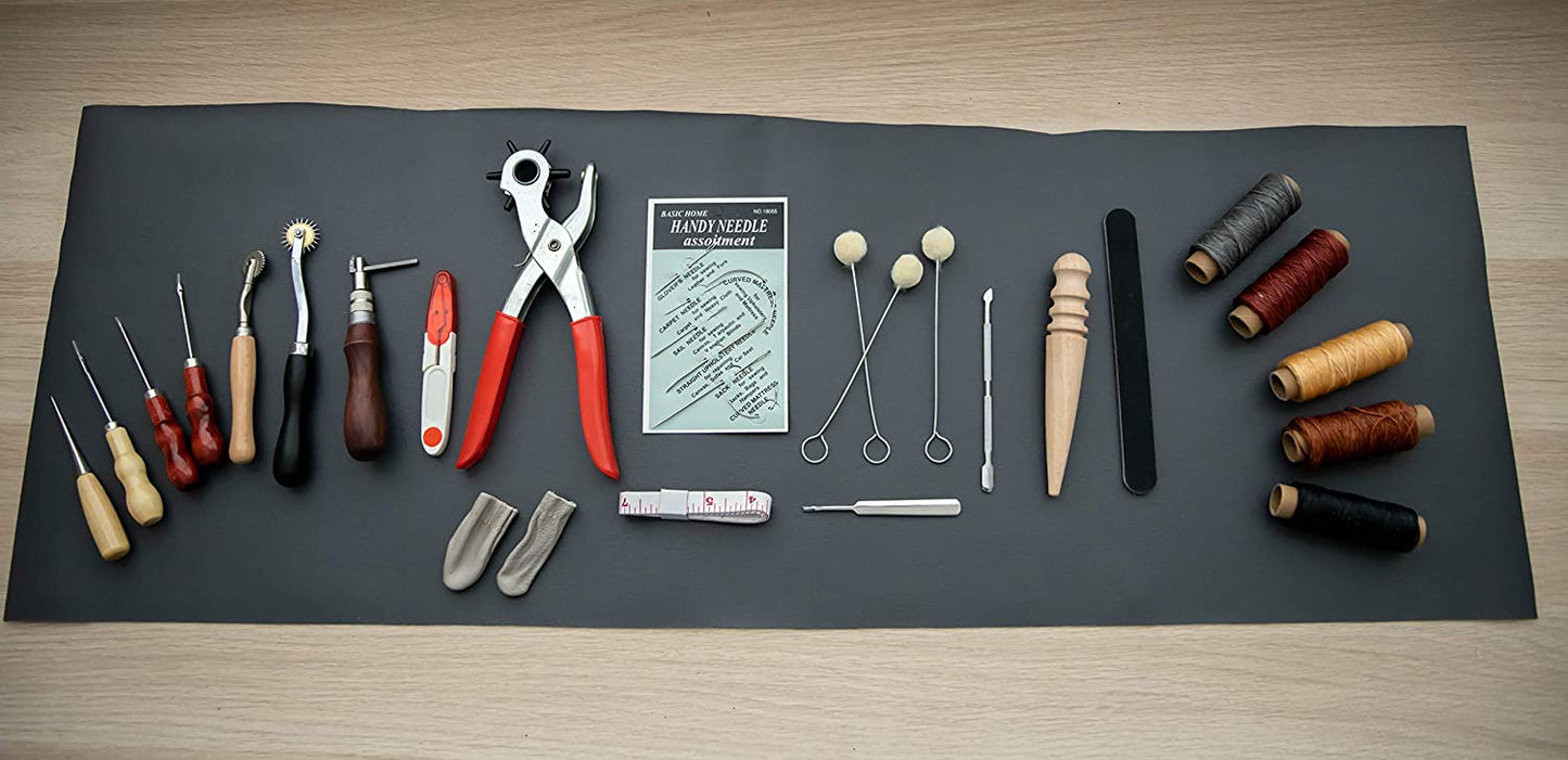 JERETA Leather Working Kit, 32pcs Thread and Needle Kit, Leathercraft Supplies, Hand Sewing Kit, Leather Bracelet Making Kit, Upholstery Repair Kit image 1