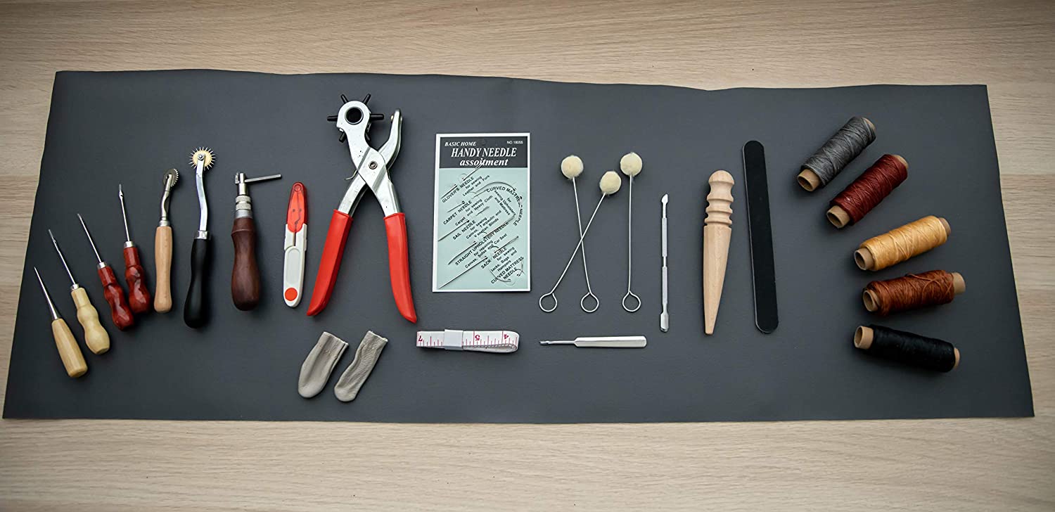 JERETA Leather Working Kit, 32pcs Thread and Needle Kit, Leathercraft Supplies, Hand Sewing Kit, Leather Bracelet Making Kit, Upholstery Repair Kit image 1