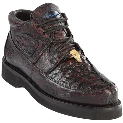WILD WEST BOOTS #2ZA052818 MEN'S | COLOR BLACK CHERRY | MEN'S WILD WEST CAIMAN WITH OSTRICH CASUAL SHOES HANDCRAFTED image 0