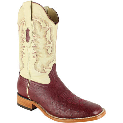 LOS ALTOS BOOTS MENS #8279706 WIDE SQUARE TOE | GENUINE SMOOTH OSTRICH LEATHER BOOTS | COLOR BURGUNDY image 0