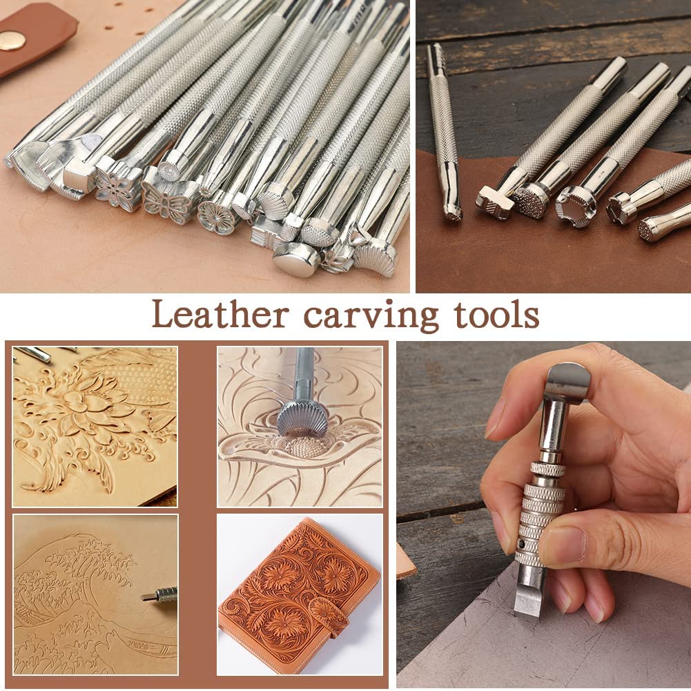 243Pcs Leather Working Tools and Supplies with Instruction, Leather Stamping Tools, Snaps and Fasteners Kit, Waxed Thread Cord, Cutting Mat, Leather Tooling Starter Kit for DIY Leather Craft image 3