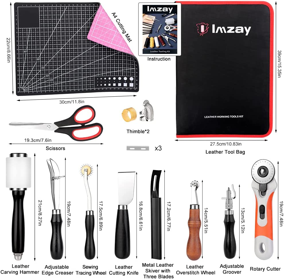IMZAY 304Pcs Leather Tooling Working Kit, Compact Beginner Leather Tools and Supplies with Leather Stitching Sewing Carving Cutting Crafting Tools for Leather Sheath Wallet Belt Boot Seat Sewing image 1