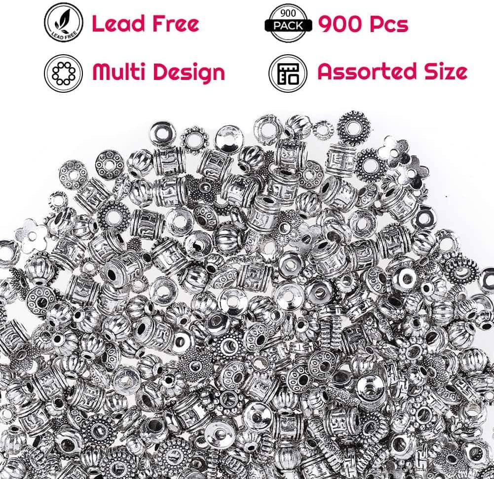 Silver Spacer Beads, Cridoz 900Pcs 17 Style Spacer Beads for Jewelry Making Bracelet Necklace Jewelry Findings Accessories image 3
