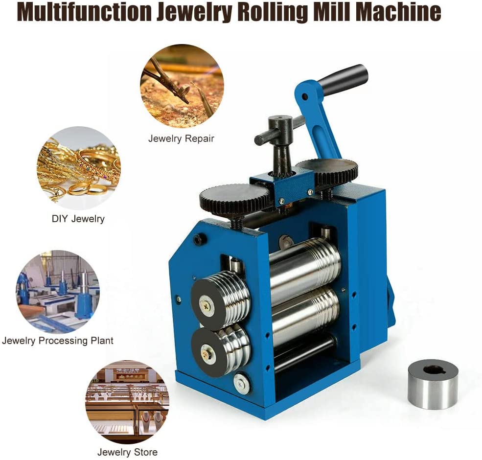 Jewelry Rolling Mill Machine 3 inch 75mm Manual Combination Rolling Mill Gear Ratio 1:6 Presser Rolling Mills for Jewelry Making Square Wire Flat Semicircle Pattern Metal Sheet Marking DIY Tools image 1