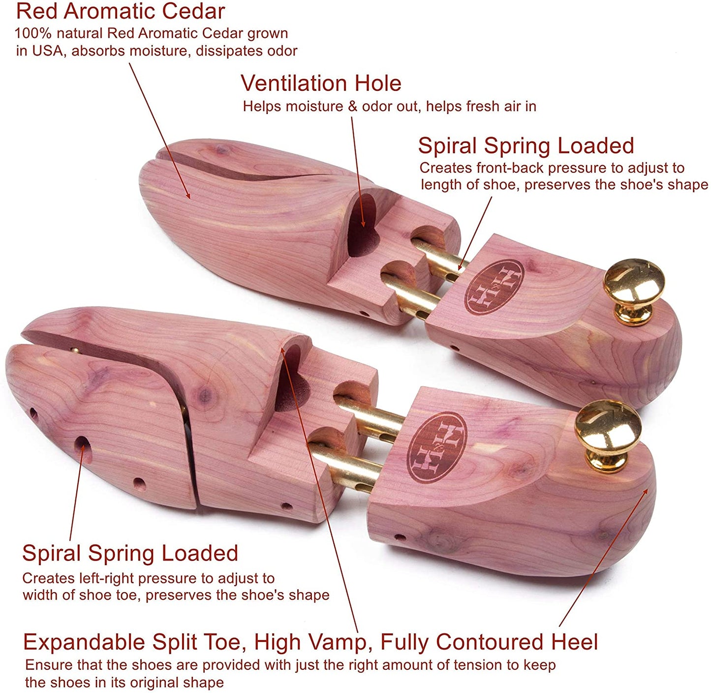 Shoe Trees for Men - H&amp;H Twin Tube Cedar Shoe Trees for Men with Ventilation Hole image 2