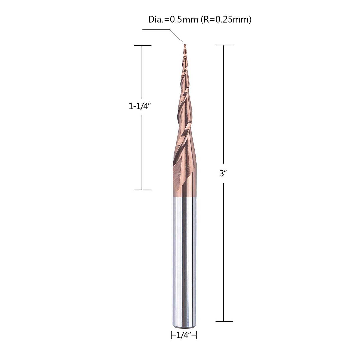 SpeTool 4Pcs Tapered Ball Nose End Mill 1/4" -3" with 0.5mm Tip Diameter (0.25mm Radius) CNC Router Bit 2D and 3D Engrave Carving Woodworking Tool image 1