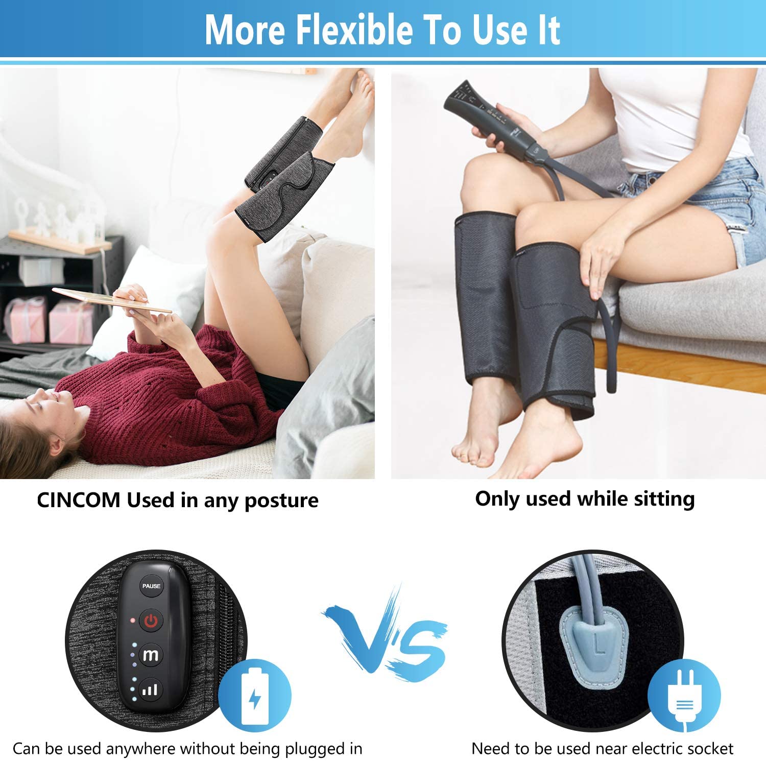 CINCOM Rechargeable Leg Massager, Wireless Air Compression Calf Massager for Circulation and Muscles Relaxation (A Pair) image 1